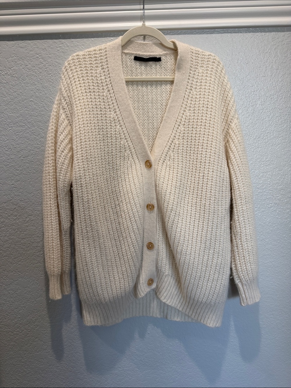 Jenni Kayne Open-Front Cream Knit Alpaca Women's Cardigan Sweater